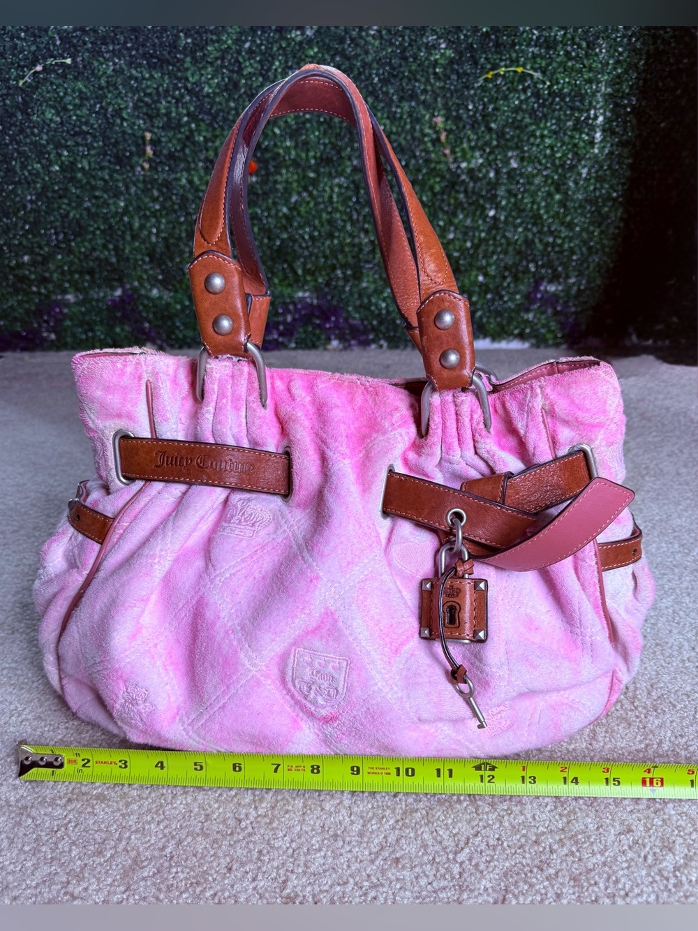 Juicy Couture Pink Shoulder Tote with Brown Leather Trim - Picture 8 of 16